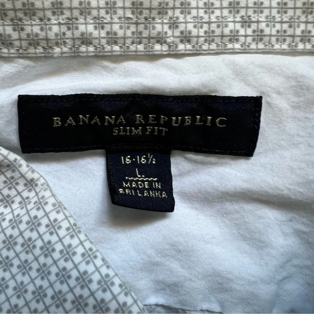 Banana Republic‎ Slim Fit Cotton Blend Button Down Shirt Preppy Size 16 - 16 1/2